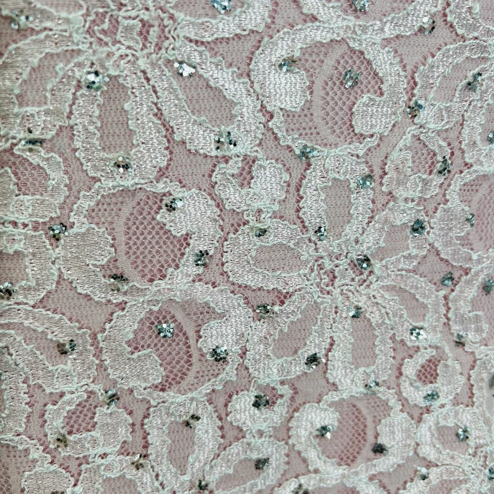 Vintage Pink Lace Dance Dress Silver Glitter Overlay Stretch Girls S Y2K Costume